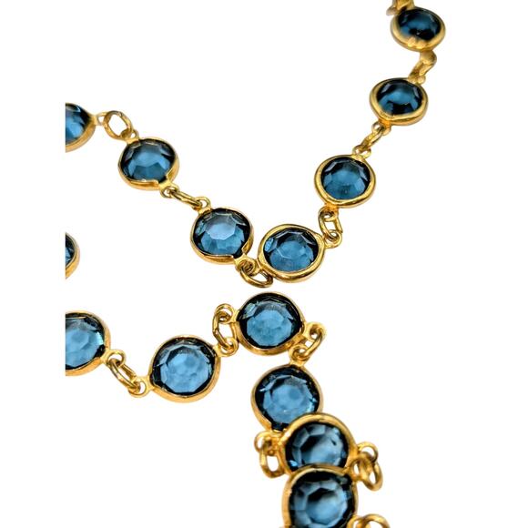 Vintage Austrian Crystal USA Gold Tone Bezel Set Blue Crystal Chain 36" Necklace - Picture 4 of 7